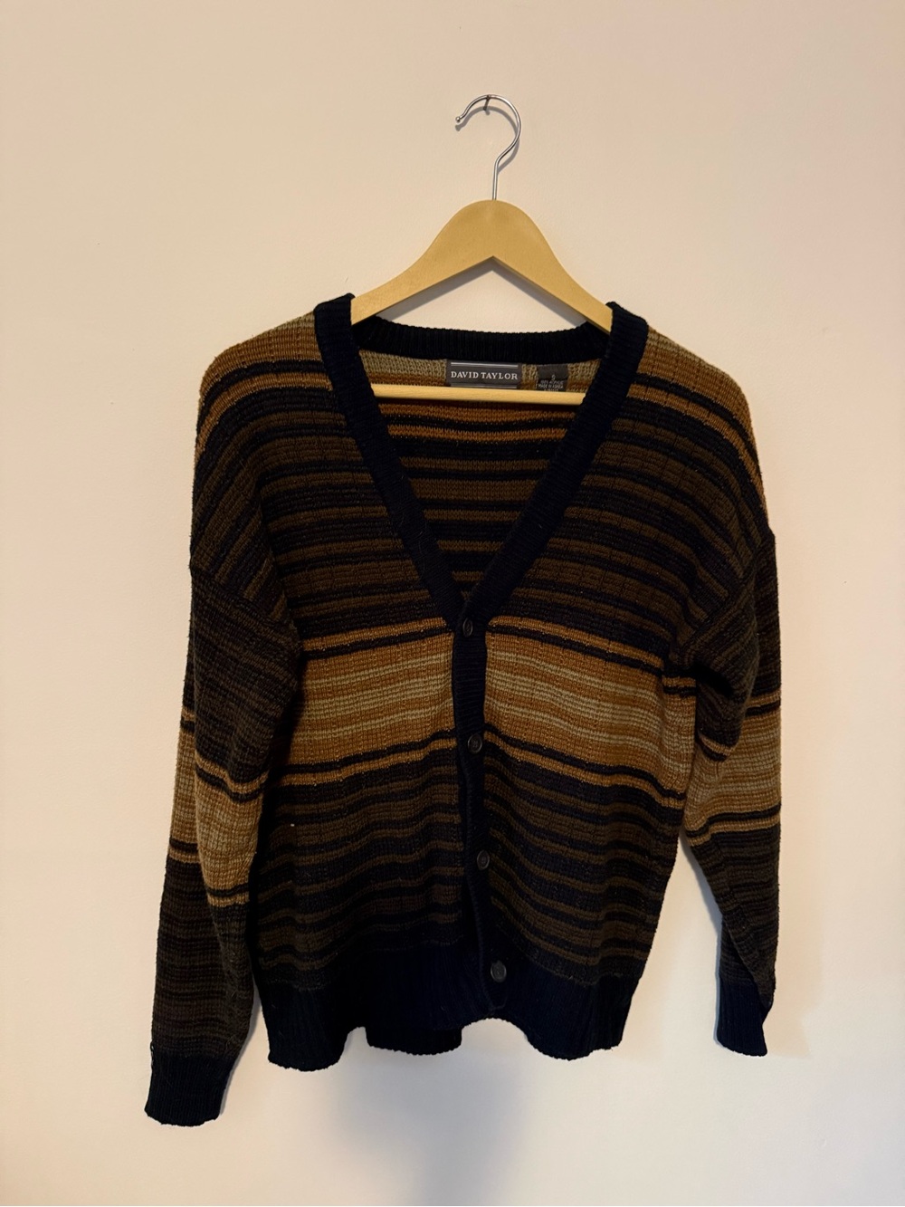 David Taylor Striped Black and Brown Button-Front Cardigan
